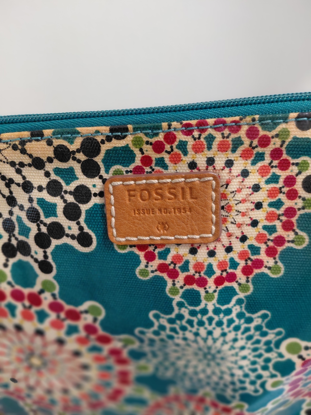 Fossil Teal Floral Crossbody Shoulder Bag Purse - Picture 10 of 11